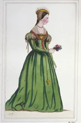 Porträtt av Marguerite de France (1523 - 1574), dotter till Francois I och Claude de France. Gravyr från 1830