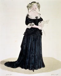 Porträtt av Marie de Rabutin-Chantal (Rabutin Chantal), Marquise de Sevigne dit Madame de Sevigne (1626-1696), kvinna av bokstäver. Gravyr Privat samling