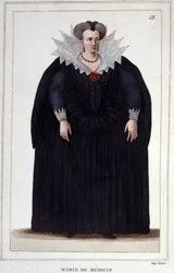 Porträtt av Maria av Medici (1573 - 1642), fru till Henrik IV och mor till Ludvig XIII. Gravyr från 1830