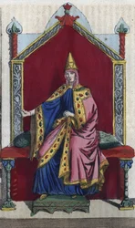 Porträtt av Matilda av Toscana även känd som Matilda av Canoss (Matilde eller Mathilda) (1046 - 1115) Italiensk adelsdam - gravyr från "" Seder och traditioner för alla folk i universum. Det är historien om regeringen, lagarna, milisen, religionen