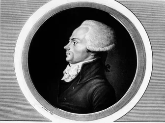 Porträtt av Maximilien de Robespierre (1758-1794), medlem av generalständerna och deputerad för Paris i nationalkonventet. I "Collection complète des tableaux historiques de la Révolution française, en trois volumes". 1804.