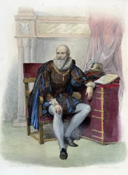 Porträtt av Maximilian av Bethune (1560-1641), hertig av Sully, fransk statsman - i "" Le Plutarque francais"" ed. Mennechet, Paris