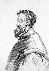 Porträtt av Michelangelo Buonarroti dit Michel Ange (Michelangelo eller Michelangelo