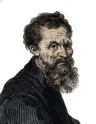 Porträtt av Michelangelo Buonarroti italiensk skulptör - Porträtt av Michelangelo Buonarroti dit Michel Ange (Michelangelo eller Michelangelo