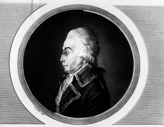Porträtt av Nicolas Luckner (1722-1794) Marechal av Frankrike. Gravyr i "" Komplett samling av historiska målningar från den franska revolutionen, i tre volymer.""" 1804.
