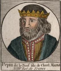 Porträtt av Pepin III dit Pepin le Brief (714-768) kung av Frankrike - Pepin III (714-768) (Pepin den Korte) Frankernas kung - gravyr från "Instruction sur l