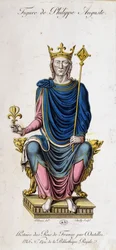 Porträtt av Philip Augustus på sin tron - från ett dokument från 1200-talet