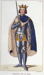 Porträtt av Filip V den Långe (1294 - 1322), kung av Frankrike, gravyr från 1830