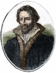 Porträtt av Philip Melanchthon (Melanchthon) (1497 - 1560), tysk religiös reformator. Gravyr av 1800-talet