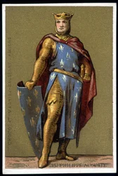 Porträtt av Philippe Auguste i stridsdräkt - chromo, sent 1800-tal