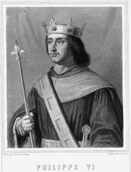 Porträtt av Philippe VI de Valois (1294 - 1350), kung av Frankrike - i "Histoire des Français"" av Lavallée, gravyr, sd.