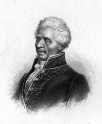 Porträtt av Pierre Simon, markis de Laplace, astronom (1749 - 1827), gravyr 1833.
