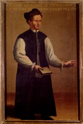 Porträtt av Pietro Aaron (Aron) (1489-1545), teoretiker för italiensk musik Anonym målning. 1500-talet. Bologna, Civico museo Bibliografico