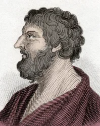 Porträtt av Pittacos av Mytilene grekisk statsman (650-570 f.Kr.) (Pittacus av Mytilene). Gravyr 1800-talet.