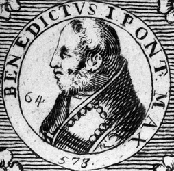 Porträtt av påven Benedict I. Gravyr från 1800-talet.