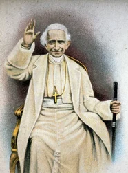 Porträtt av påven Leo XIII. Kromolitografi.