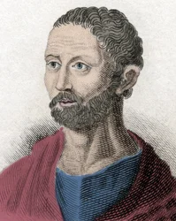 Porträtt av Posidonios grekiska filosofen Stoician (135-51 f.Kr.) (Poseidonios, Poseidonios, Posidonios av Apamee, Posidonios av Rhodos, Posidonius (på latin), Posidonius av Apamee, Posidonius av Rhodos Gravyr från 1800-talet.