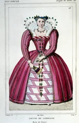 Porträtt av drottning Louise av Lorraine (1553 - 1601), fru till Henrik III. Gravyr från 1830.