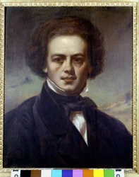 Porträtt av Robert Schumann (1810-1856), tysk kompositör. Anonym målning omkring 1840. Museo Teatrale alla Scala.