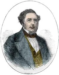 Porträtt av Robert Stephenson, engelsk maskin- och civilingenjör (1803-1859)