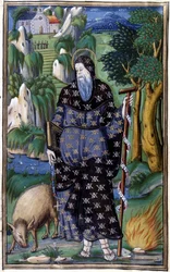 Porträtt av Rodomont, bovetehjälten i de ridderliga dikterna "" Orlando Furioso"" (Le Roland Furieux) av Ludovico Ariosto (1474 - 1533) och "" Orlando Innamorato"" (Roland in Love) av Matteo Maria Boiardo, "" Döden av Rodomont och hans härkomst till helvet