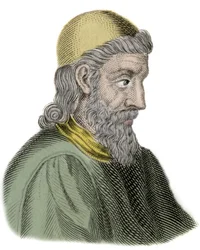 Porträtt av den helige Beda den ärevördiga (Beda Venerabilis) (672-735) Munk och kyrkans läkare - Gravyr