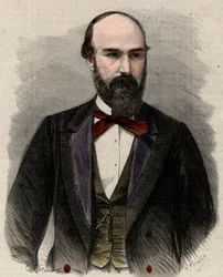 Porträtt av Santos Gutierrez (1820-1872) politiker och före detta president i Colombias Förenta Stater. Gravyr i "" L