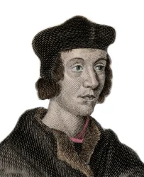 Porträtt av Sir John Fortescue de Salden (cirka 1531-1607), engelsk politiker, finansminister. Gravyr av 1800-talet.