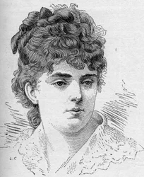 Porträtt av Sophie Croizette, fransk komiker, medlem av Comedie Francaise från 1868 till 1882. Gravyr i "" Le Monde Illustré"" nr 1168 den 16 augusti