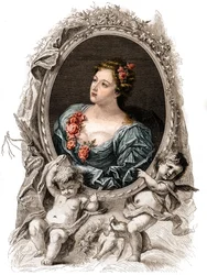 Porträtt av Theophano eller Theophanie (Theophanu eller Theophania) Bysantinska Imperatrice från 1000-talet. Gravyr av 1800-talet.