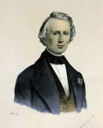 Porträtt av Urbain Jean Joseph Le Verrier eller (Leverrier), fransk matematiker och astronom (1811-1877). Han är den första observatören av planeten Neptunus.