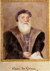 Porträtt av Vasco de Gama - i "" Prins Henri av Portugals liv med efternamnet Sjöfararen"" av Richard Henri Major