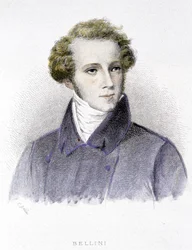 Porträtt av Vincenzo Bellini, italiensk kompositör (1801-1835) - gravyr