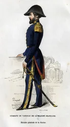 Porträtt av ett skeppstecken från den franska flottan. i "General History of the Navy" av Van Tenac