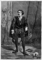 Porträtt av skådespelaren Ernesto Rossi i rollen som Hamlet av William Shakespeare på teatern Ventadour i Paris 1875.