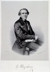Porträtt av den tyske operakompositören Giacomo Meyerbeer (1791-1864) Gravyr. 1800-talet. Bologna, medborgarmuseum för musik