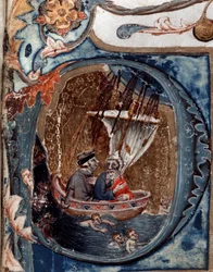 Porträtt av den italienska poeten Dante Alighieri på Charons båt - miniatyr