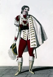 Porträtt av tenoren Louis Antoine Ponchard (1787 - 1866) i rollen som greven av Lisberg i Aubers "Snow" eller "The New Ewinard"
