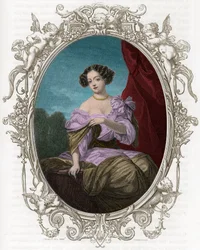 Porträtt av hertiginnan (Mademoiselle) av Fontanges (1661-1681), favorit av Ludvig XIV - Gravyr från 1862 i "" Världens drottningar"" av våra första författare - Utgiven under ledning av J G D ARMENGAUD