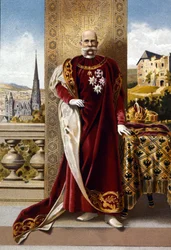 Porträtt av kejsaren av Österrike Francis Joseph I (1830 - 1916). kromolitografi från slutet av 1800-talet..