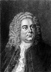Porträtt av den engelske kompositören av tyskt ursprung George Frederick Handel (Georg Friedrich Handel