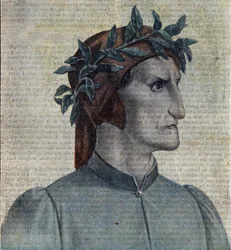 Porträtt av den italienske poeten Dante Alighieri (1265-1321) (Den italienske poeten Dante Alighieri) Illustration ur "Le pelerin" maj 1921 Privatsamling