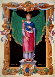 Porträtt av kungen av Frankrike Ludvig VII den unge (1120-1180). Miniatyr i "" Samling av Frankrikes kungar"" av Jean du Tillet