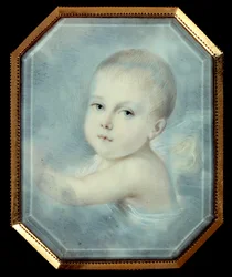 Porträtt av kungen av Rom bebe (1811-1832), son till kejsar Napoleon I (1769-1821) och blivande Napoleon II. Anonym oktagonal medaljong från 1800-talet. Akvarell under glas. Paris, Musee De La Legion d