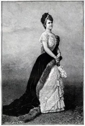Porträtt av drottningen av Rumänien Elisabeth Pauline Ottilie Louise de Wied, känd som Carmen Sylva (1843-1916), hustru till kung Charles I - Gravyr 1893 - Elizabeth av Wied av Rumänien, sent 1800-tidigt 1900-tal - Porträtt av Elizabeth ( 1843-1916), drott
