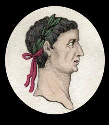 Porträtt av den romerske kejsaren Tibere (Tiberius Claudius Nero) (42 f.Kr.-37 e.Kr.). Gravyr av 1800-talet.