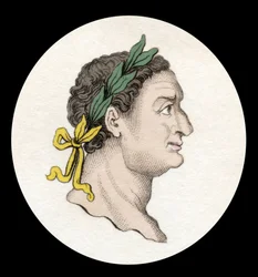 Porträtt av den romerske kejsaren Titus (39-81). (Titus Flavius Sabinus Vespasianus). Gravyr av 1800-talet.