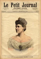 Porträtt av den stora hertiginnan Vladimir av Ryssland, född 1854, prinsessan Mary av Mecklenburg-Schwerin (Mecklenburg Schwerin) och gifte sig 1874 med tsarens yngre bror, storfursten Vladimir Alexandrovich Romanov (1847-1909). Gravyr i "" Le peti