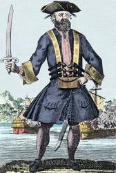 Porträtt av piraten Edward Teach, kallad Barbenoire (Blackbeard)