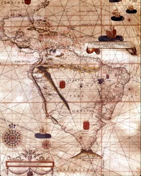 Portulan som representerar Sydamerika som tillhör Bartolomeo Velhio. 1561.